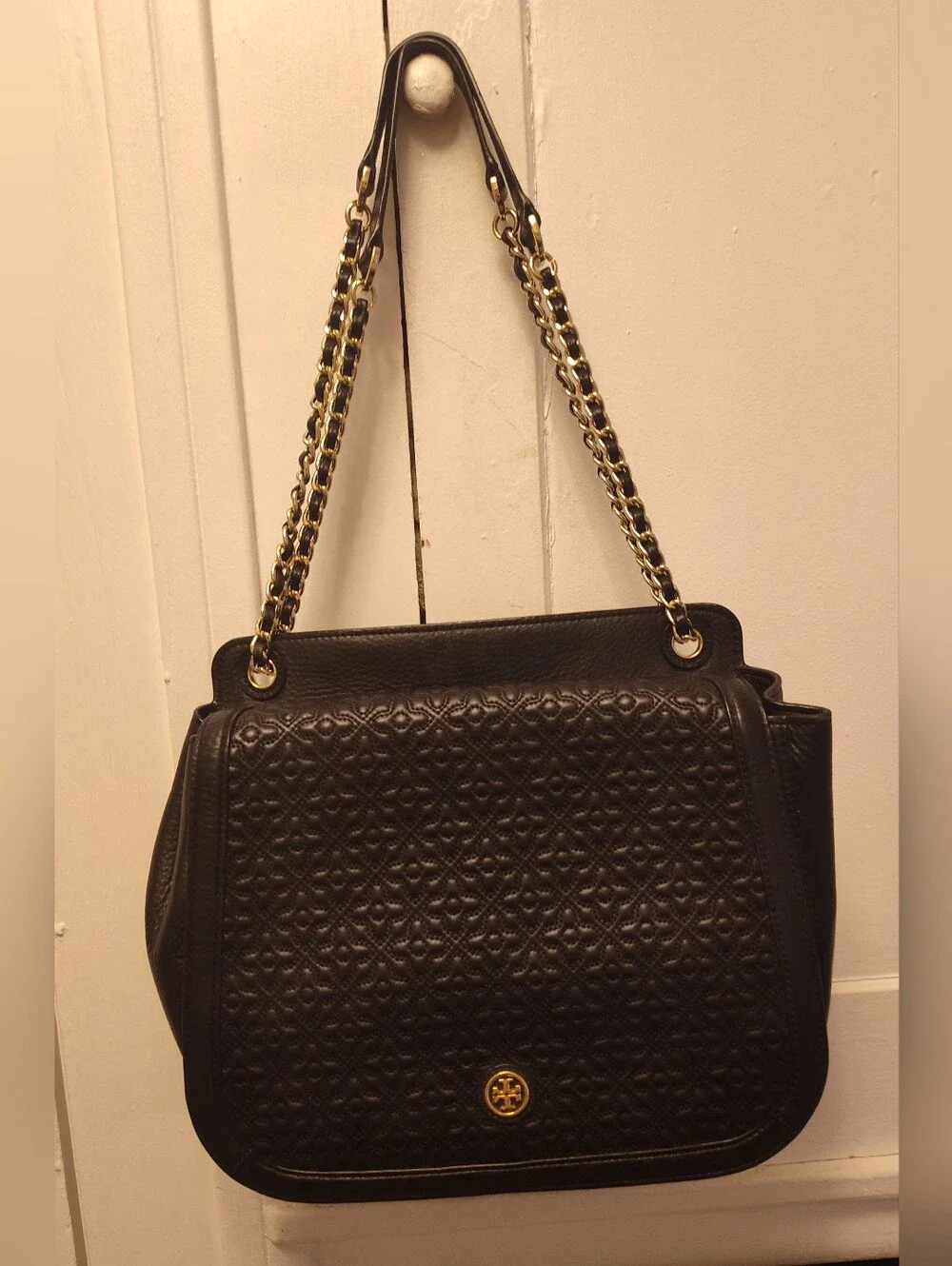 Tory Burch Bryant Black With Gold Chain Strap Purse Shoulder Bag With Dust Bag